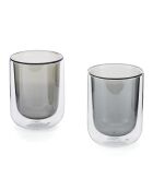 Lot de 2 Tasses Ambra double paroi en verre grises - 20cl