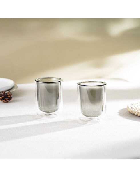 Lot de 2 Tasses Ambra double paroi en verre grises - 20cl