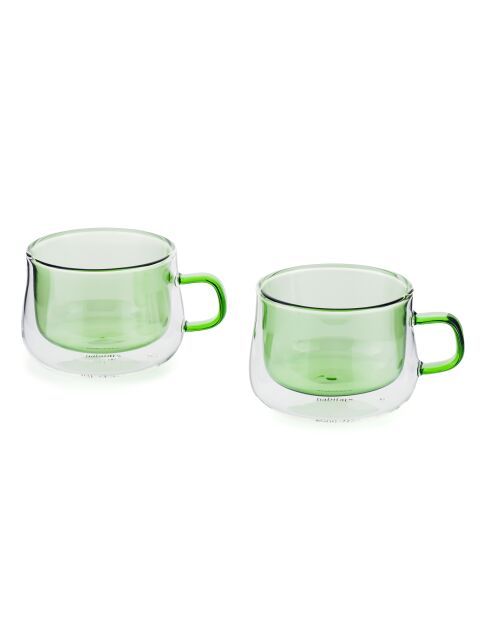 Lot de 2 Mugs double paroi en verre Ambra verts - 22cl