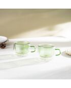 Lot de 2 Mugs double paroi en verre Ambra verts - 22cl