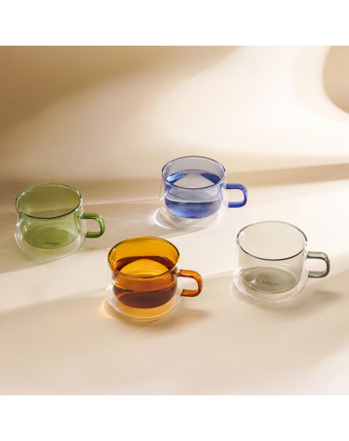 Lot de 2 Mugs double paroi en verre Ambra verts - 22cl