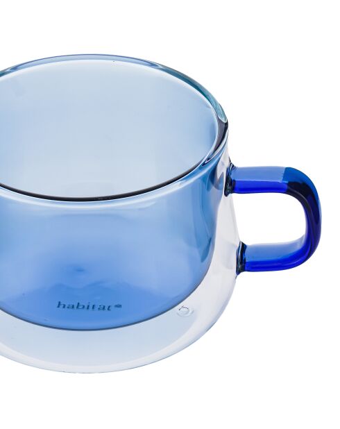 Lot de 2 Mugs double paroi en verre Ambra bleus - 22cl
