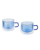 Lot de 2 Mugs double paroi en verre Ambra bleus - 22cl