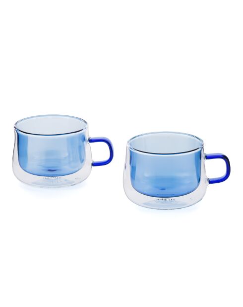 Lot de 2 Mugs double paroi en verre Ambra bleus - 22cl