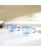 Lot de 2 Mugs double paroi en verre Ambra bleus - 22cl