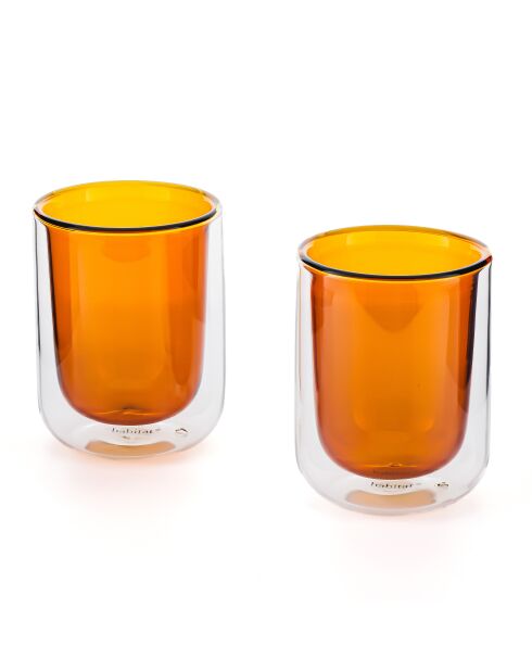Lot de 2 Tasses Ambra double paroi en verre orange - 20cl