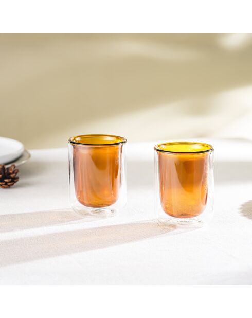 Lot de 2 Tasses Ambra double paroi en verre orange - 20cl