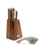 Block mit 5 Messern aus Opalholz und 3-in-1-Spitzer in Holz/Weiß
