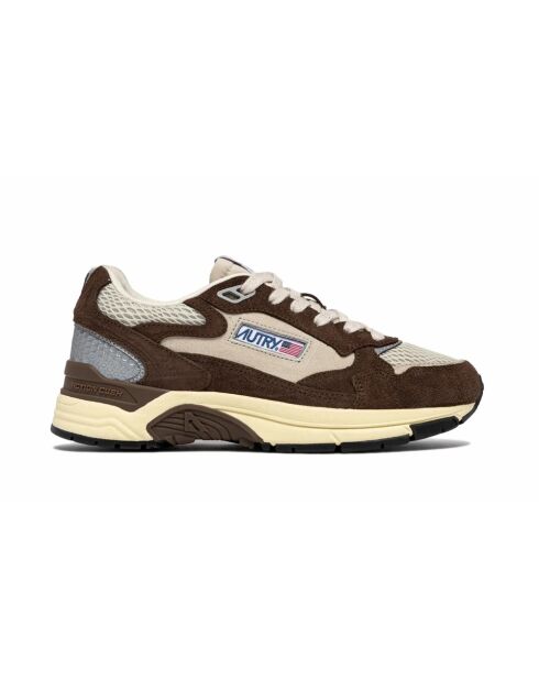 Hyperway Low-Top-Sneaker aus Veloursleder und zweifarbigem Sand- und Baumwoll-Mesh