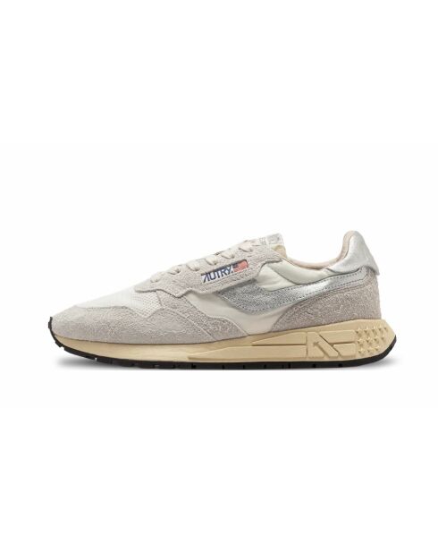 Reelwind lage damessneakers van suède en mesh in wit en zilver