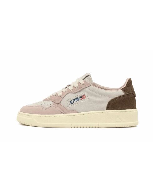 Low-Top-Sneaker Medalist aus Leder und Veloursleder in Puder und Ebenholz