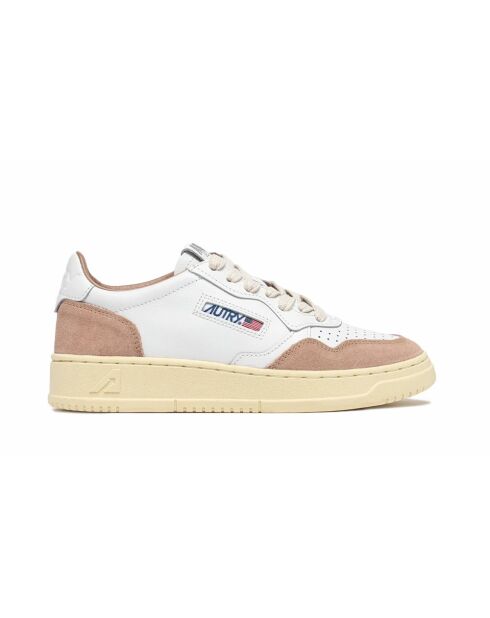 Low-Top-Sneaker Medalist aus weichem Leder und weißem und zimtrosa Veloursleder
