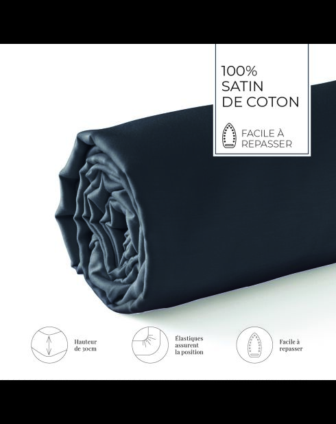 Drap-housse satin de coton gris 03