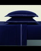 Parure drap plat + drap-housse + taies rectangles satin de coton Biarritz blanc/bleu foncé