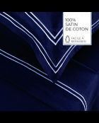 Parure drap plat + drap-housse + taies rectangles satin de coton Biarritz blanc/bleu foncé
