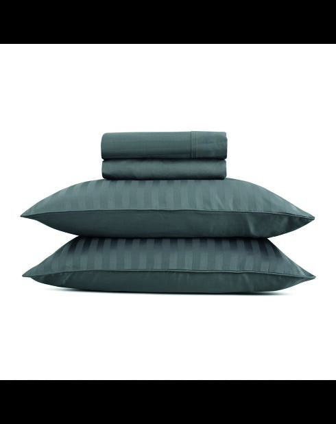 Parure maxi drap plat + drap-housse + taies rectangles satin de coton rayure tissé dobby Jacquard gris 02
