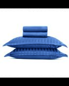 Parure maxi drap plat + drap-housse + taies rectangles satin de coton rayure tissé dobby Jacquard bleu 06