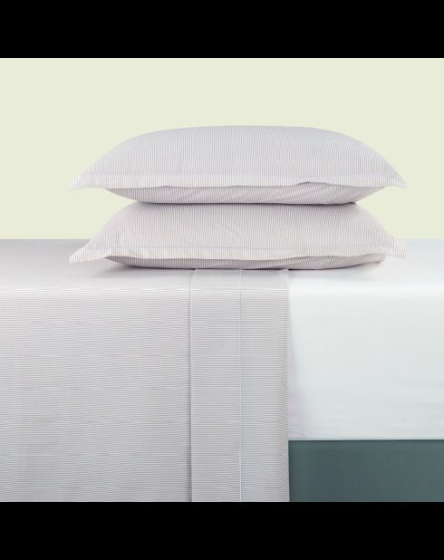 Parure maxi drap plat + drap-housse + taies carrées coton percale Grenoble taupe
