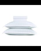 Parure maxi drap plat + drap-housse + taies carrées satin de coton rayure tissé dobby Jacquard blanc 01