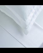 Parure maxi drap plat + drap-housse + taies carrées satin de coton rayure tissé dobby Jacquard blanc 01
