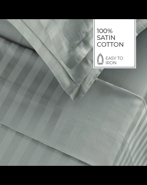Parure maxi drap plat + drap-housse + taies rectangles satin de coton rayure tissé dobby Jacquard taupe 01