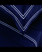 Parure petit drap plat + drap-housse + taies rectangles satin de coton Biarritz blanc/bleu foncé