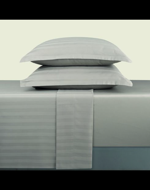 Parure drap plat + drap-housse + taies rectangles satin de coton rayure tissé dobby Jacquard taupe 01