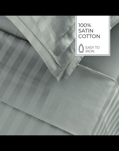 Parure drap plat + drap-housse + taies rectangles satin de coton rayure tissé dobby Jacquard taupe 01