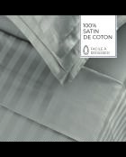 Parure drap plat + drap-housse + taies rectangles satin de coton rayure tissé dobby Jacquard taupe 01