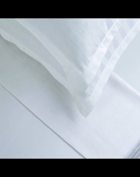 Parure maxi drap plat + drap-housse + taies rectangles satin de coton rayure tissé dobby Jacquard blanc 01