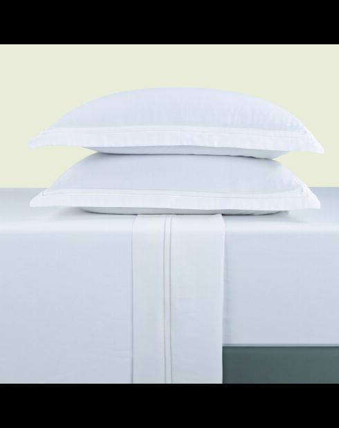 Parure drap plat + drap-housse + taies rectangles satin de coton Biarritz blanc