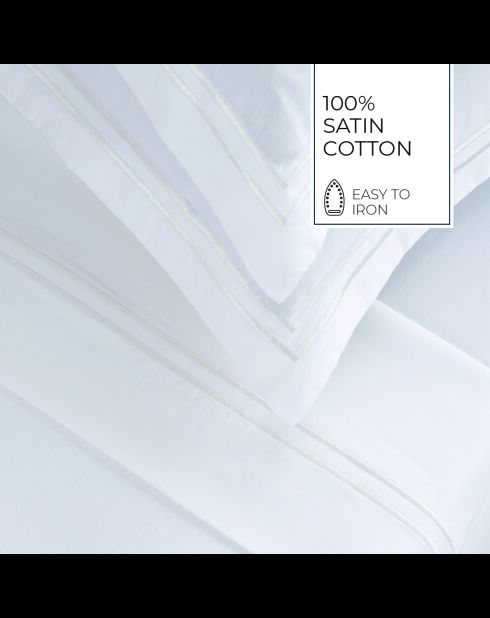Parure drap plat + drap-housse + taies rectangles satin de coton Biarritz blanc