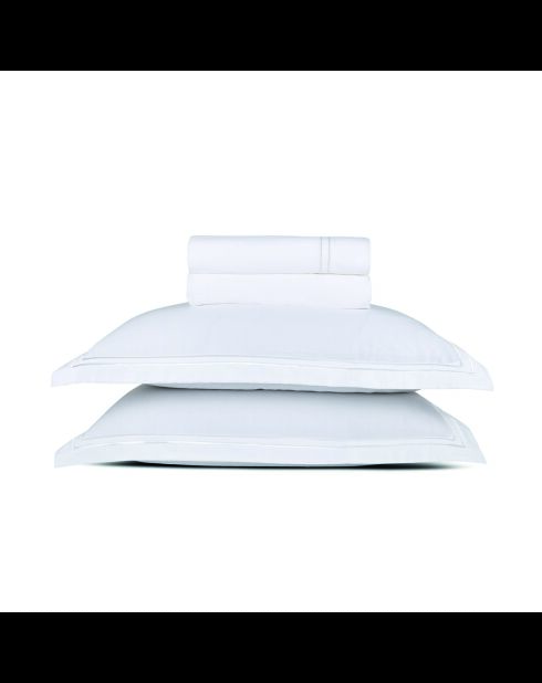 Parure petit drap plat + drap-housse + taies rectangles satin de coton Biarritz blanc