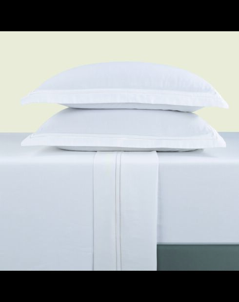 Parure petit drap plat + drap-housse + taies rectangles satin de coton Biarritz blanc
