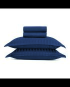Parure petit drap plat + drap-housse + taies rectangles satin de coton rayure tissé dobby Jacquard bleu 11