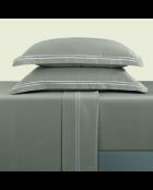 Parure petit drap plat + drap-housse + taies rectangles satin de coton Biarritz blanc/taupe