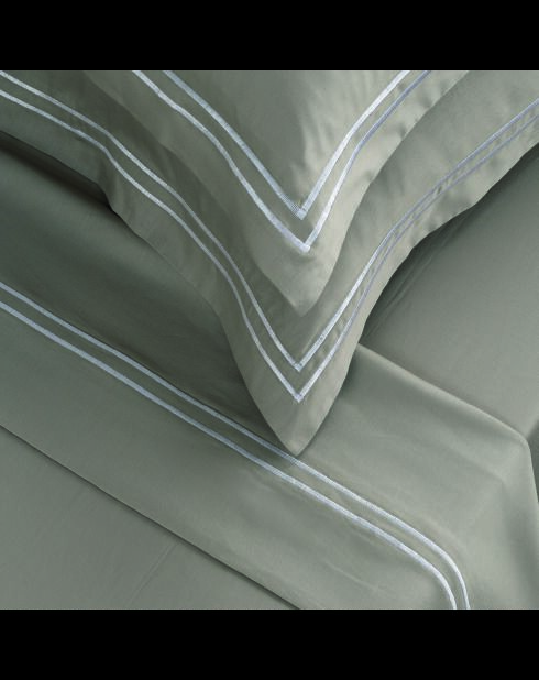 Parure petit drap plat + drap-housse + taies rectangles satin de coton Biarritz blanc/taupe