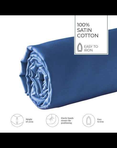 Drap-housse satin de coton Uni bleu 06