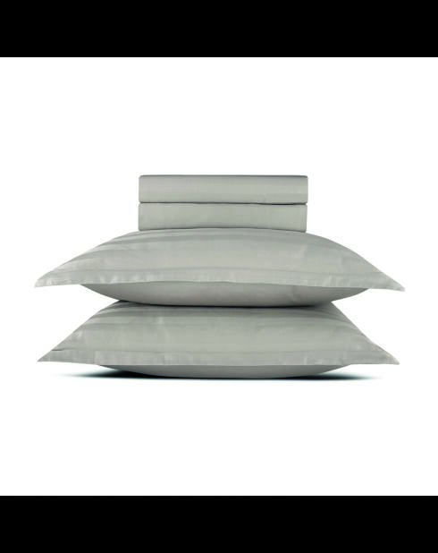 Parure petit drap plat + drap-housse + taies rectangles satin de coton rayure tissé dobby Jacquard taupe 01