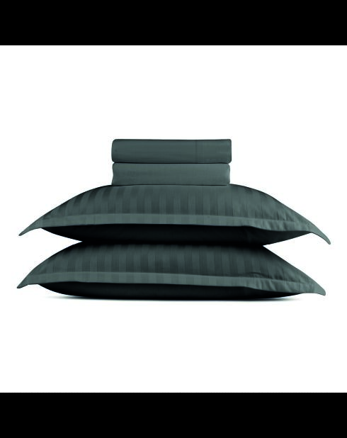 Parure drap plat + drap-housse + taies rectangles satin de coton rayure tissé dobby Jacquard gris 03
