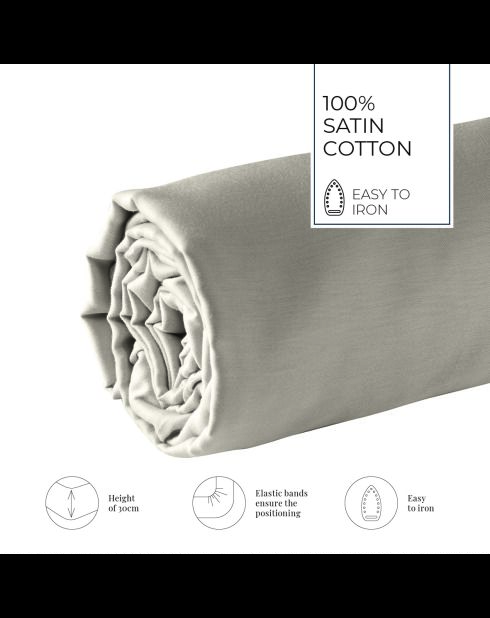 Drap-housse satin de coton Uni taupe 01