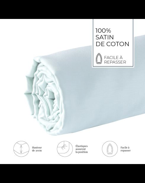 Drap-housse satin de coton Uni blanc 01