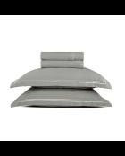 Parure drap plat + drap-housse + taies rectangles satin de coton Biarritz blanc/taupe