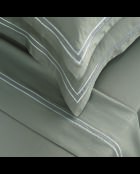 Parure drap plat + drap-housse + taies rectangles satin de coton Biarritz blanc/taupe