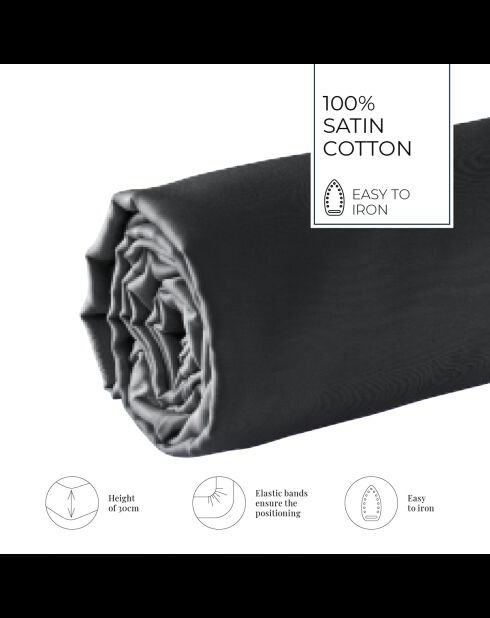 Drap-housse satin de coton gris 02