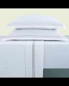 Parure drap plat + drap-housse + taies rectangles satin de coton Biarritz taupe/blanc