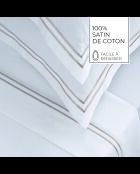 Parure drap plat + drap-housse + taies rectangles satin de coton Biarritz taupe/blanc