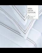 Parure drap plat + drap-housse + taies rectangles satin de coton Biarritz taupe/blanc