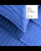 Parure petit drap plat + drap-housse + taies rectangles satin de coton rayure tissé dobby Jacquard bleu 06