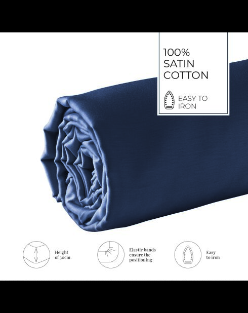 Drap-housse satin de coton Uni bleu 11